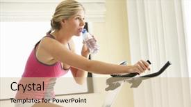  Presentation with exercise bike - Cool new presentation design with young woman on exercise bike backdrop and a soft green colored foreground