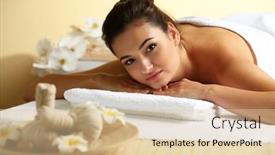  Presentation with spa salon - Presentation design consisting of young-woman-on-massage-table background and a lemonade colored foreground