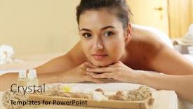  Presentation with beauty salon - Colorful slide set enhanced with young-woman-on-massage-table backdrop and a coral colored foreground