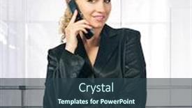 Presentation with build - Amazing PPT theme having young woman on phone office build background backdrop and a ocean colored foreground