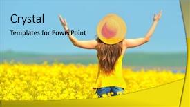  Presentation with rapeseed - Amazing presentation design having young woman on rapeseed field in bloom backdrop and a light blue colored foreground