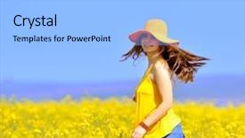  Presentation with rapeseed - Amazing theme having young woman on rapeseed field in bloom backdrop and a light gray colored foreground