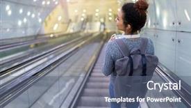  Presentation with lactation young woman breastfeeding - Colorful slide deck enhanced with young woman on subway escalator backdrop and a ocean colored foreground
