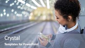  Presentation with go to shin okubo subway - Slide deck featuring young woman on subway escalator background and a gray colored foreground