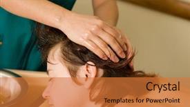  Presentation with aromatherapy massage - Colorful theme enhanced with young woman on the ayurvedic aromatherapy oil massage procedure backdrop and a red colored foreground