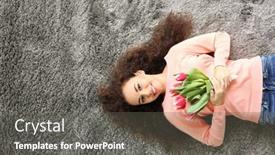  Presentation with carpet - Colorful PPT theme enhanced with young-woman-on-the-carpet backdrop and a gray colored foreground