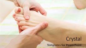  Presentation with massage therapy - Colorful PPT layouts enhanced with woman on the feet therapy backdrop and a coral colored foreground