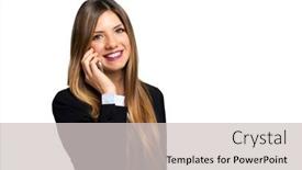  Presentation with phone - PPT layouts consisting of young-woman-on-the-phone background and a light gray colored foreground