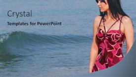  Presentation with summer - Presentation theme consisting of young-woman-on-the-sea background and a light blue colored foreground