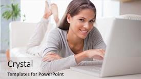  Presentation with mail - Audience pleasing theme consisting of young woman on the sofa reading e-mail backdrop and a mint green colored foreground