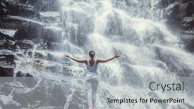  Presentation with waterfall woman - Presentation design having young woman on the waterfall background and a light gray colored foreground