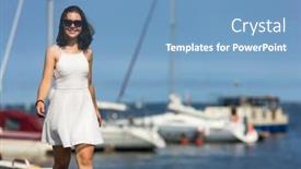  Presentation with vacation - Cool new theme with young-woman-on-vacation-walking backdrop and a teal colored foreground