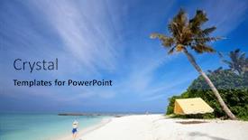  Presentation with sand ocean - PPT layouts enhanced with young-woman-on-white-sand background and a light blue colored foreground