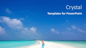  Presentation with sand ocean - Presentation consisting of young-woman-on-white-sand background and a ocean colored foreground
