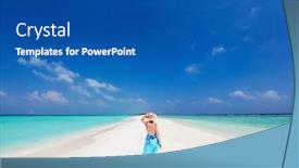  Presentation with sand ocean - Slides with young-woman-on-white-sand background and a ocean colored foreground