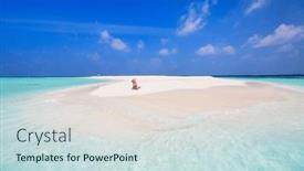  Presentation with sand ocean - Slide set consisting of young-woman-on-white-sand background and a sky blue colored foreground