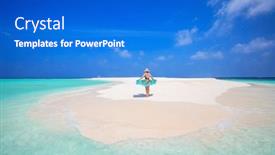  Presentation with turquoise beach - Presentation theme featuring young-woman-on-white-sand background and a cobalt blue colored foreground