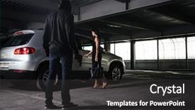  Presentation with car parking - Beautiful presentation theme featuring young woman opening car backdrop and a dark gray colored foreground