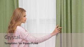  Presentation with curtains - Cool new presentation theme with young-woman-opening-curtains backdrop and a lemonade colored foreground