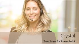  Presentation with call center - Slides consisting of young-woman-operator-from-call background and a coral colored foreground