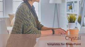  Presentation with tablet - Slide set having young-woman-or-student-using background and a coral colored foreground