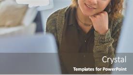  Presentation with tablet - PPT theme having young-woman-or-student-using background and a tawny brown colored foreground