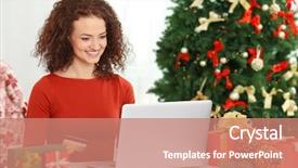  Presentation with gifs christmas - Beautiful PPT layouts featuring young woman ordering christmas gifts backdrop and a coral colored foreground