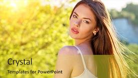  Presentation with nature - Colorful slide deck enhanced with young woman outdoors gree backdrop and a yellow colored foreground