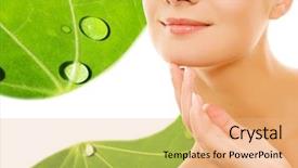  Presentation with beautiful midnight sun over - Beautiful slides featuring young woman over green leaf backdrop and a coral colored foreground