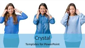  Presentation with collage - Cool new slide deck with young woman over isolated background backdrop and a  colored foreground