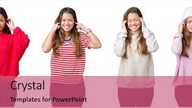  Presentation with beautiful midnight sun over - Presentation design enhanced with young woman over isolated background background and a  colored foreground