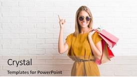  Presentation with white brick wall - Slide deck featuring young woman over white brick background and a coral colored foreground