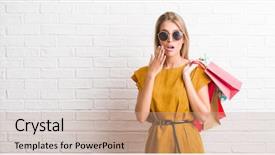  Presentation with white brick wall - PPT theme with young woman over white brick background and a coral colored foreground