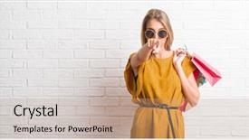  Presentation with white brick wall - Audience pleasing theme consisting of young woman over white brick backdrop and a  colored foreground