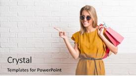  Presentation with floral border over white - Slide deck consisting of young woman over white brick background and a  colored foreground