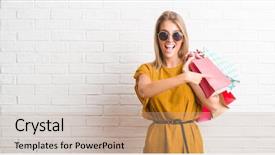  Presentation with floral border over white - PPT theme with young woman over white brick background and a  colored foreground
