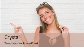  Presentation with beautiful midnight sun over - Cool new presentation theme with young woman over white brick backdrop and a  colored foreground