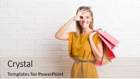  Presentation with white brick wall - Amazing presentation theme having young woman over white brick backdrop and a coral colored foreground