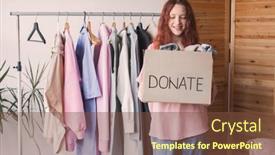 Presentation with living room - PPT theme enhanced with young-woman-packing-clothes background and a tawny brown colored foreground