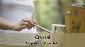  Presentation with canvas scroll - PPT theme having young woman painting on canvas background and a coral colored foreground