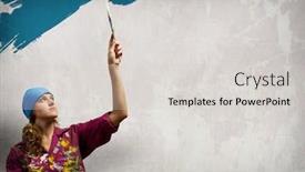  Presentation with brush - Beautiful presentation featuring young woman painting wall in colors with brush backdrop and a light gray colored foreground