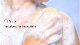  Presentation with soap - Presentation design having young woman pampering her body with sponge and soap suds background and a lemonade colored foreground