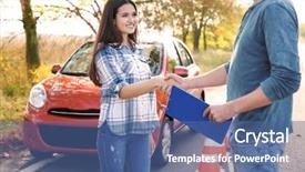  Presentation with driving - Beautiful slides featuring young woman passed driving license backdrop and a ocean colored foreground