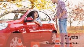  Presentation with driving - Theme with young woman passing driving license background and a coral colored foreground