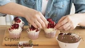  Presentation with pastry chef - Cool new slide deck with young-woman-pastry-chef-decorates backdrop and a coral colored foreground