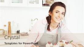  Presentation with pastry chef - Presentation design consisting of young-woman-pastry-chef-decorates background and a lemonade colored foreground