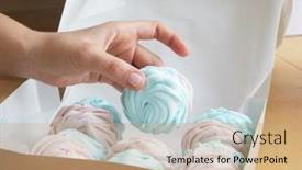  Presentation with pastry chef - Slide set consisting of young-woman-pastry-chef-puts background and a coral colored foreground