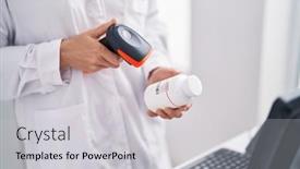  Presentation with scanning - Slide deck featuring young-woman-pharmacist-scanning-pills background and a light gray colored foreground