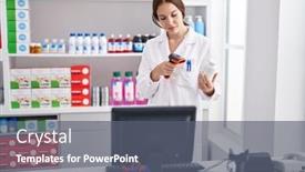  Presentation with scanning - Presentation design featuring young-woman-pharmacist-scanning-pills background and a  colored foreground