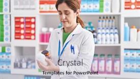  Presentation with scanning - PPT layouts enhanced with young-woman-pharmacist-scanning-pills background and a light gray colored foreground